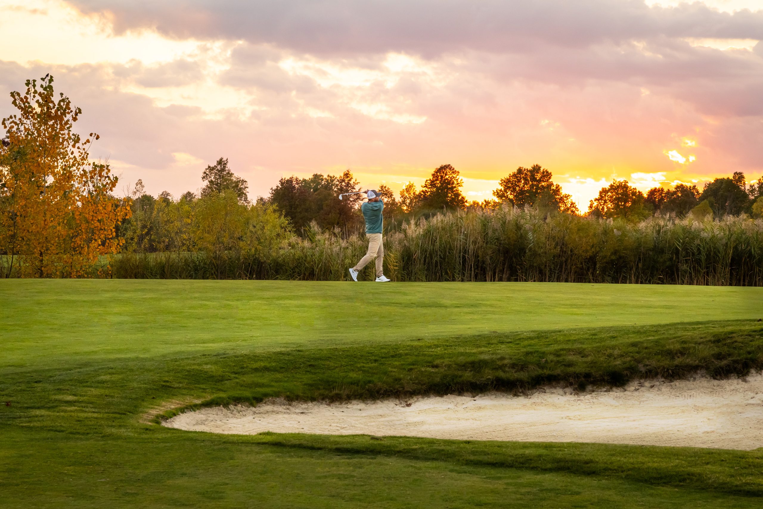 Aerial view of the golf course at Seneca Hickory Stick during the sun rise
